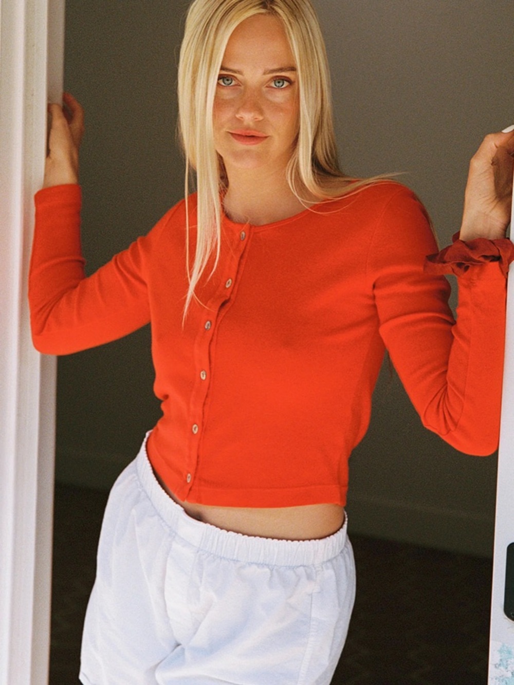 LA Relaxed Red organic rib cardigan